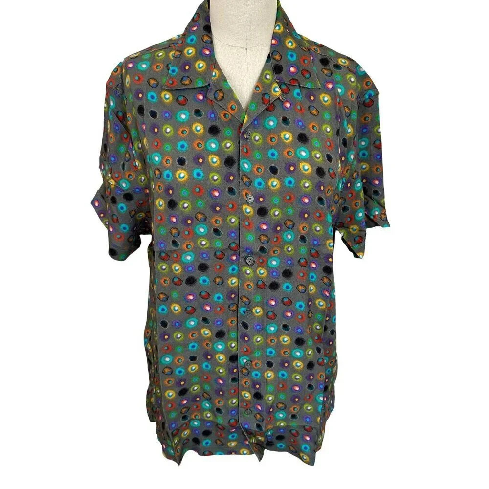 Desigual Men's XXL Polka Dot Button-Up Shirt  Multicolored Circles  - MSRP $115